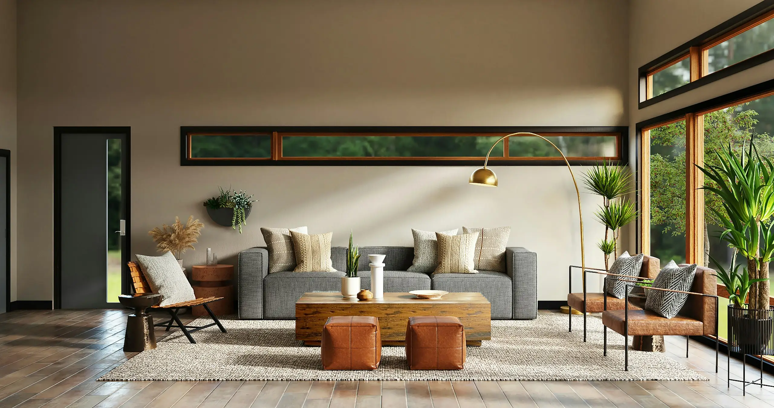 Luxury living room interior design with neutral tones, full-home interiors by Vibgyor in Bangalore